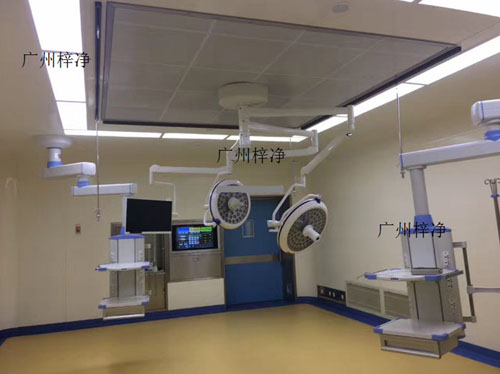 手术室送风天花模块采用钢板制成一个中空的长方体，送风天花长方体的内部中间固定安装有高效过滤器